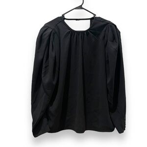 Express Womens Black Cutout Back Blouse Top Pleated Puff Long Sleeve Large NWT